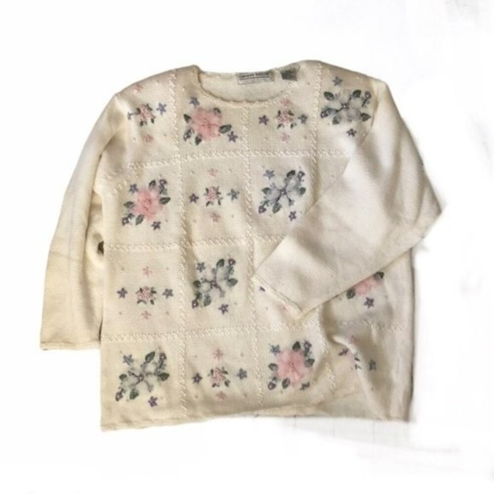 CAROLYN TAYLOR Floral Embroidered Sweater Size Medium VINTAGE - Picture 9 of 10